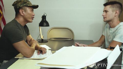 Inked army studs Roman Todd and Jkab Dale dominate twink recruit Trevor Harris