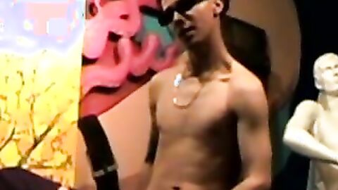 Young twink in glasses fucks blowup doll in solo wanking