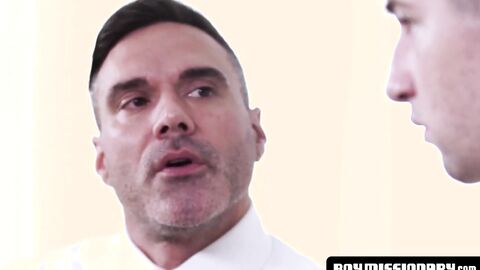 BoyMissionary.com - Mature Mormon's raw claiming of obedient twink after deepthroat