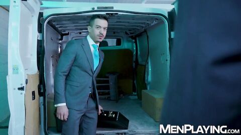 Suited mafioso Bruno Max barebacks Jonathan Mirandas tight asshole