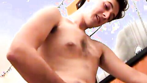 Horny Jaret moaned out as he jerked his cock and played his ass on the couch