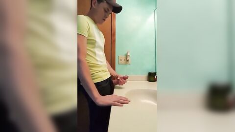 Big-Cock Latin Hunk Jerks Off in Bathroom
