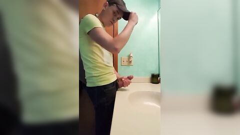 Big-Cock Latin Hunk Jerks Off in Bathroom