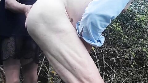Outdoor Handjob Fun: Crossdresser Cums Hard from Nipple Play & Finger Tease