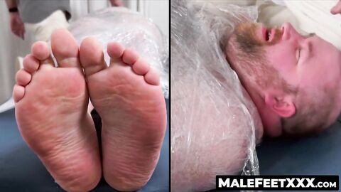 MaleFeetXXX.com - Fat Tommy's restraints in a feet tickle torment by a master's skill