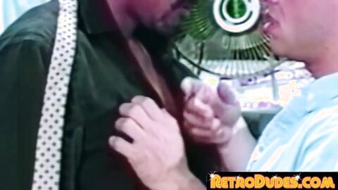 RetroDudes.com - Office stud swaps head with hung black guy before cumming