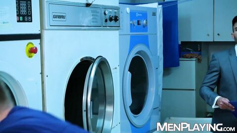 Tattooed hunk Andy Star devours massive cock of suited Kayden Gray