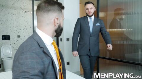 Suited Dani Robles and Hairy Wolf shower and breed hardcore