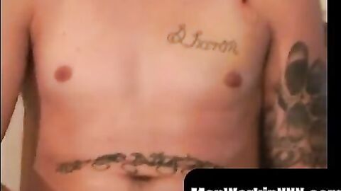 MenWorkinXXX.com - Inked amateur dude with big boner jerks off hard until he cums