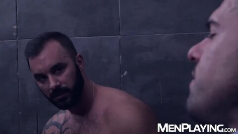 Latino Gabriel Lunna is spitroasted by Cristian Sam and Xavi Duran