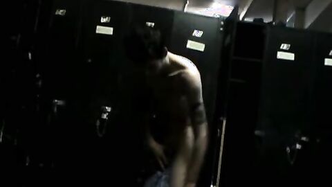 Horny JR Riley squirted heavy loads after jacking his thick cock in the locker room