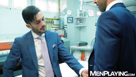 Suited men Andy Star and Dario Beck rip their pants to anal plow