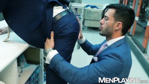 Suited men Andy Star and Dario Beck rip their pants to anal plow