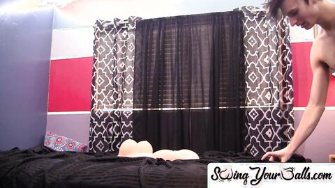 SwingYourBalls.com - Skinny young amateurs enjoy mutual stroking on their sex toys