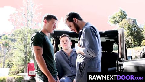 RawNextDoor.com - Three tattooed jocks Carter Woods Justin Matthews Johnny Riley suck