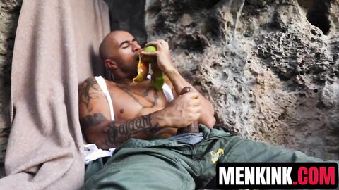 Bald dude King Noire entertains his aroused cock while stranded and alone