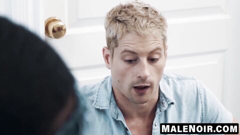 MaleNoir.com - Blindfolded DeAngelo's muscles massaged before blowjob