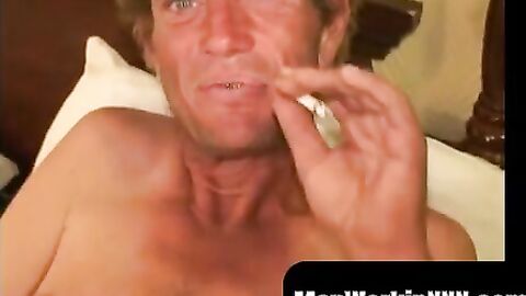 MenWorkinXXX.com - Mature dude strokes his massive cock while smoking a cigar and cum