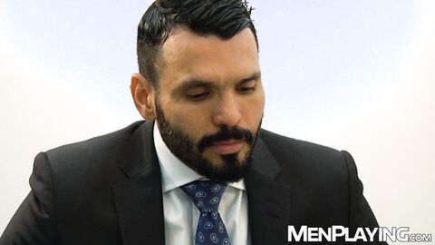 Bearded Dani Robles groans as big dicked Jean Franko plows him raw