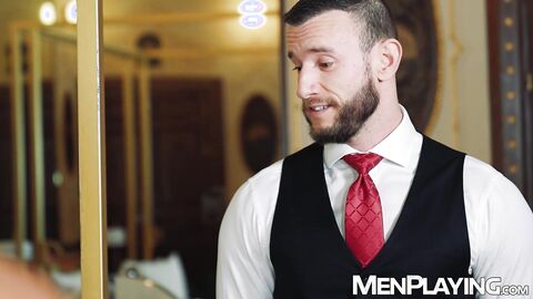 Savage bareback pounding with suited men Axel Rockham and Ridick