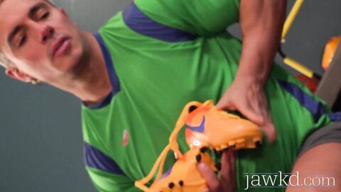 Soccer jock Santino Fausto solo masturbates his huge dick