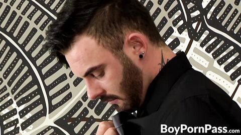 Hot hunk Adam Watson takes his suit off to fuck smooth boy