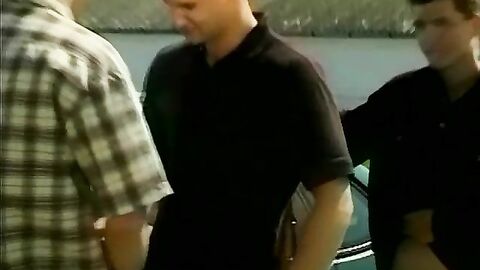 Young gay trio fucking outdoors before dripping cum