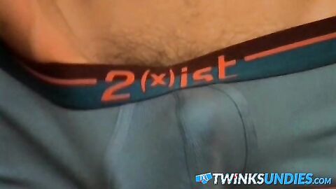 Adorable young twink masturbates big dick solo and cums