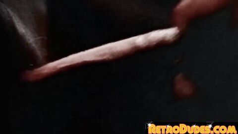 RetroDudes.com - Blonde stud in leather jacked eats ass after sucking dick