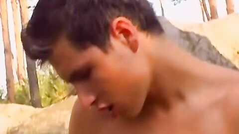 Hot guys in the woods having threesome of flip fucking