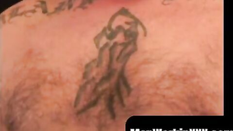 MenWorkinXXX.com - Tattooed mature receives a blowjob and anal fingering until he cum