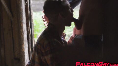 Hot stallion Gabriel Clark joins kinky spitroast threesome