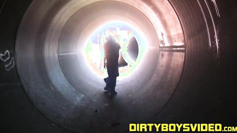 Shameless latino swallows two big cocks outdoors