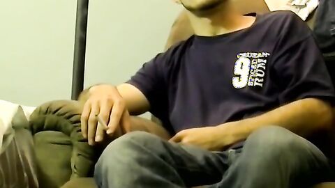 JoeSchmoeXXX.com - Hairy amateur gay dude smokes and strokes his cock solo
