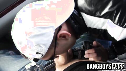 Stud showcasing his deepthroat skills while in the car