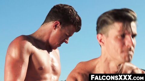 FalconsXXX.com - Pretty jock Alex Chandler moans while deepthroating a big dick in a