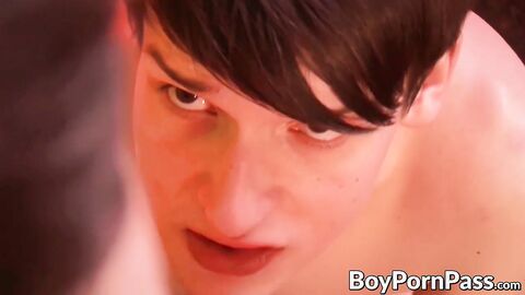 Two twinks jizz together after hardcore anal slamming sex
