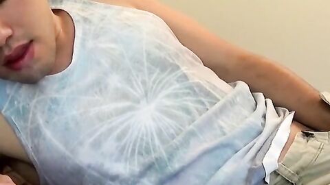 Adorable Blake Stone shoots a massive creamy cum after a rough cock stroking