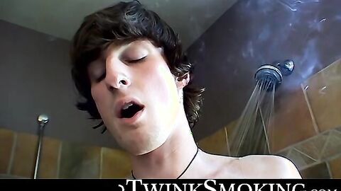 Deep dildo fucking and cum swallowing in a smoke fucking session by sexy emo Brendan