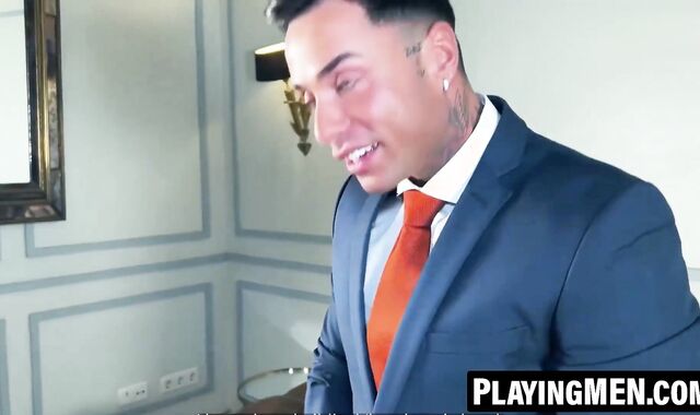 PlayingMen.com - Isaac Gomes passionately jacks his throbbing cock in a suit