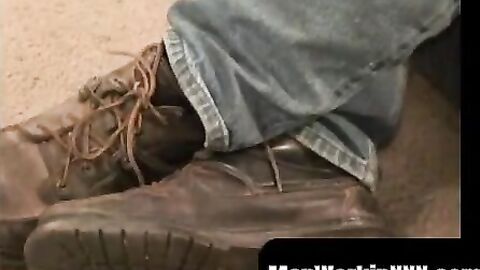 MenWorkinXXX.com - Handsome old boy plays with his cock and squirts a hot load