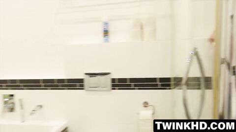 Teen boys trade raw drill sessions in steamy bathroom stall