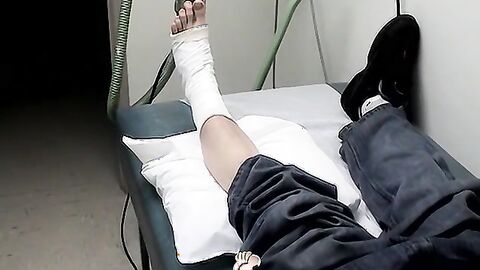 Foot cast placed on twink and his leg before being taken off