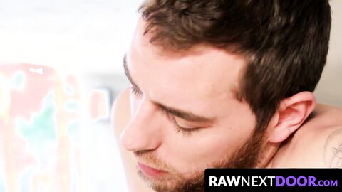 RawNextDoor.com - Bearded muscular stud Mathias barebacks his gay jock buddy Carter W