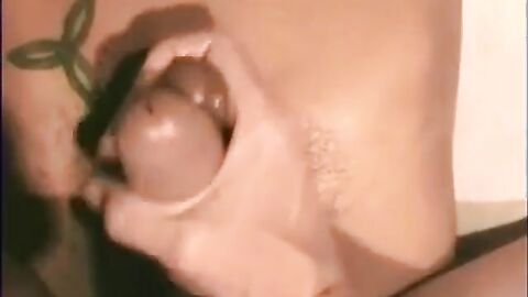 Playing with his big cock and cumming hard all over