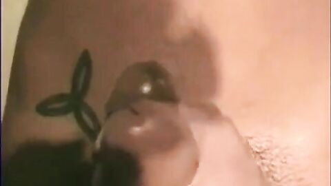 Playing with his big cock and cumming hard all over
