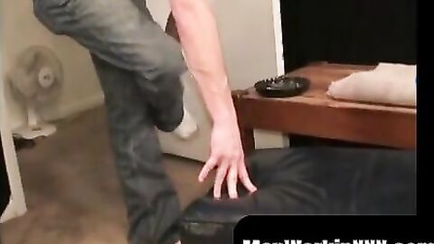 MenWorkinXXX.com - Hunky older guy jerks off his king-size cock and ejaculates forcef