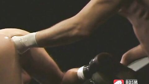 Kinky gay tugs on his cock while being fist fucked hardcore