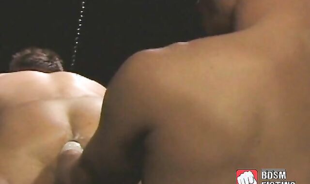 Kinky gay tugs on his cock while being fist fucked hardcore