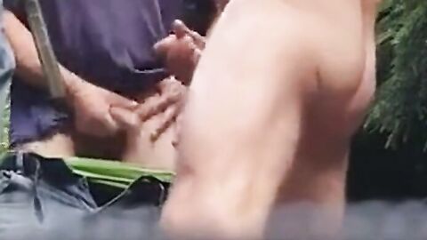 Three Daddies Stroking in the Woods